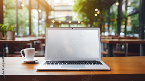 laptop and coffee in a cafe, mockup, 