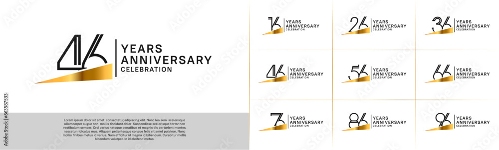 set of anniversary logotype black color with golden ribbon for special celebration event