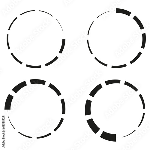 Progress, steps, phases indicator. Circle, circular loading icon. Preloader, buffer shape. Vector illustration. EPS 10.