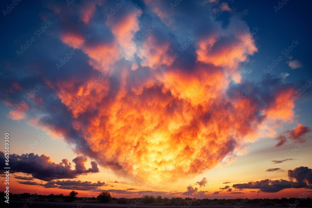 A vibrant heart-shaped cloud formation symbolizing love and happiness. Generative AI