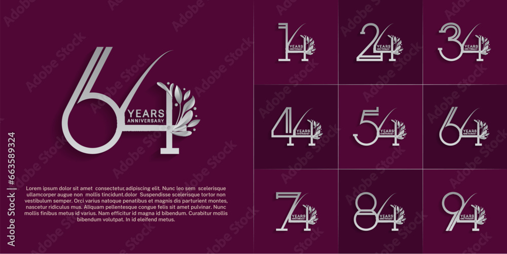 set of anniversary logotype silver color and ornament for special celebration event