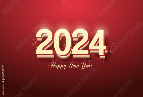2024 new year celebration with illustrations of stacked numbers makes the numbers look real. vector premium design.