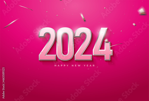 2024 new year celebration with outline silver numbers combined. vector premium design.