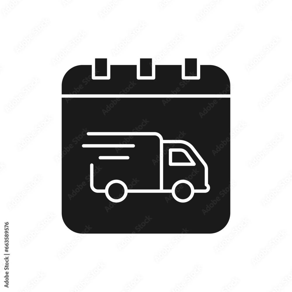 Delivery schedule. Shipping time, truck and calendar icon flat style isolated on white background. Vector illustration Delivery schedule. Shipping time, truck and calendar icon flat style isolated on white background. Vector illustration