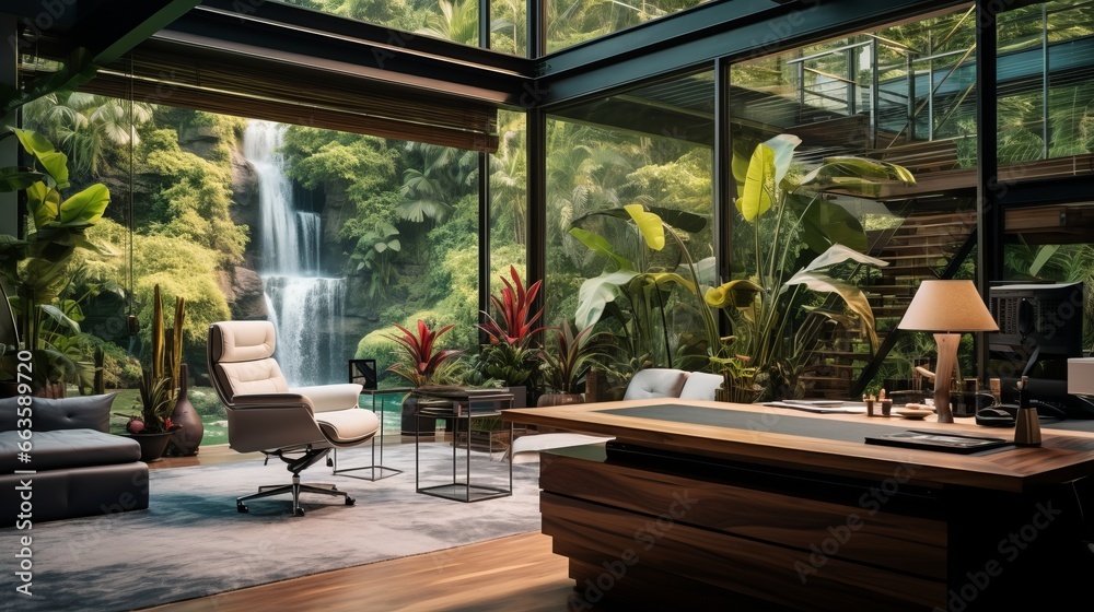 A Business Office Infused with Elements of a Tropical Paradise