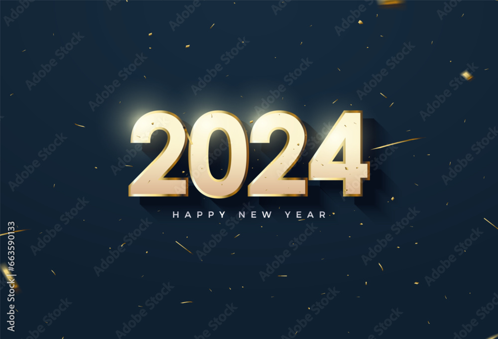 navy blue background with festive paper for 2024 new year celebration banner. design premium vector.