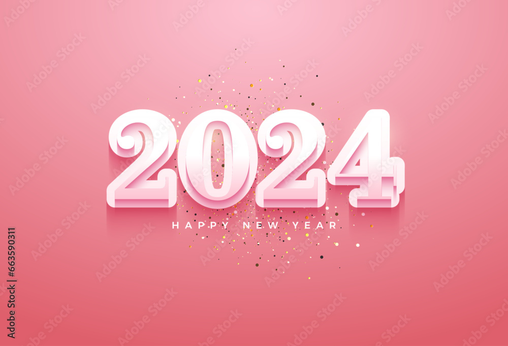 2024 new year celebration with classic numbers and pink color concept. design premium vector.