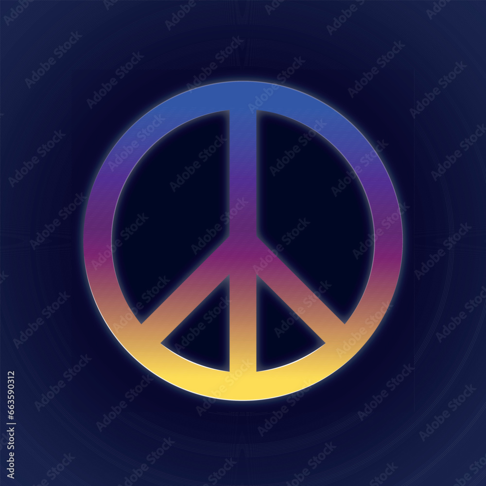 Multicolored icon of the International symbol of peace logo is on a dark background. Peace emblem of the anti military movement. World Peace Day concept design Multicolored icon of the International symbol of peace logo is on a dark background. Peace emblem of the anti military movement. World Peace Day concept design