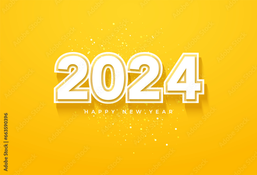 2024 new year celebration on a clean yellow background. design premium vector.