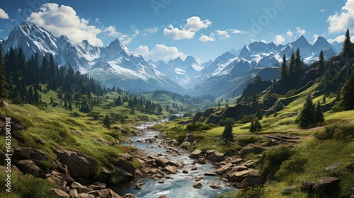 Captivating Alpine Majesty: Exploring the Breathtaking Beauty of Mountains, Valleys, and Nature's Elements, generative AI