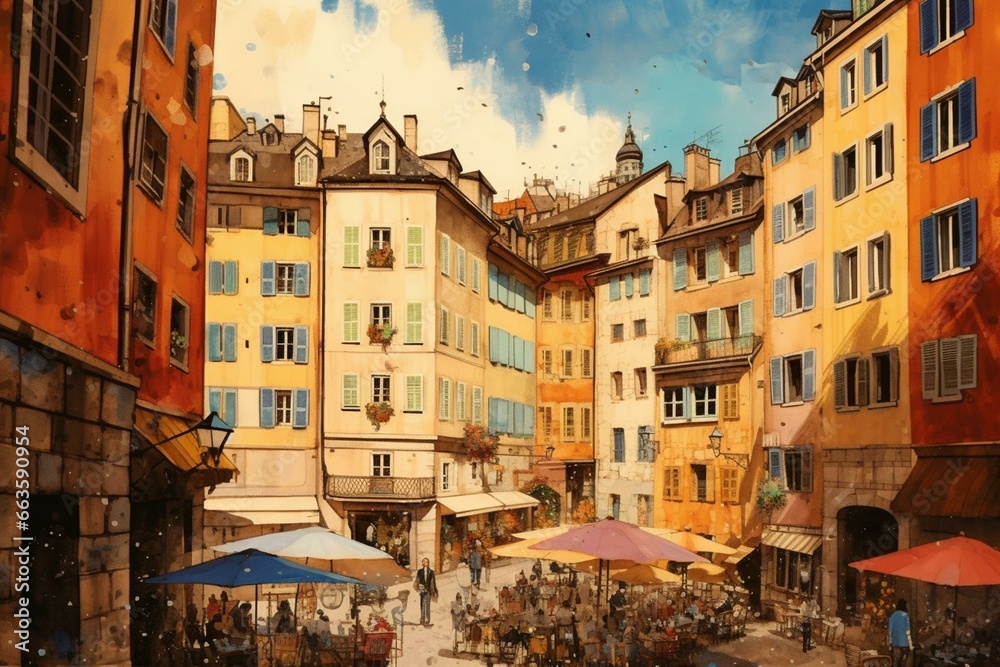Artistic illustrations capturing the essence of Chambéry, France. Generative AI