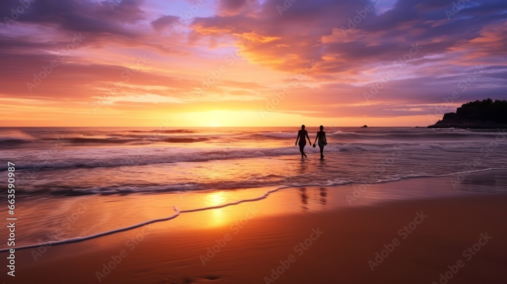 A Serene Beach at Sunset with Golden Sands and Gentle Waves