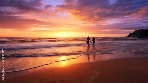 A Serene Beach at Sunset with Golden Sands and Gentle Waves © mattegg
