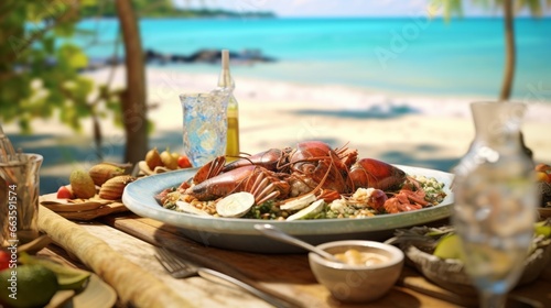 Slika na platnu A Thanksgiving Dinner Set on a Tropical Beach with Brig