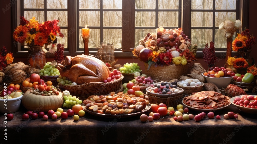 A Thanksgiving Scene with Food Arranged to Stunning Image