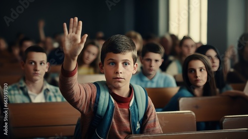 A Young Student Raising Their Hand to Answer a Question