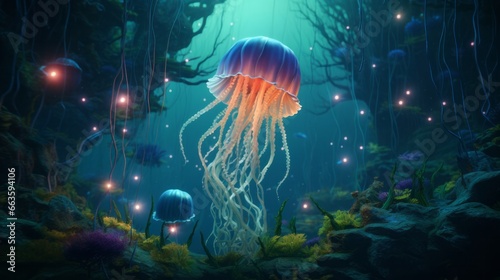Illustrate a Surreal Underwater World Where Jellyfish