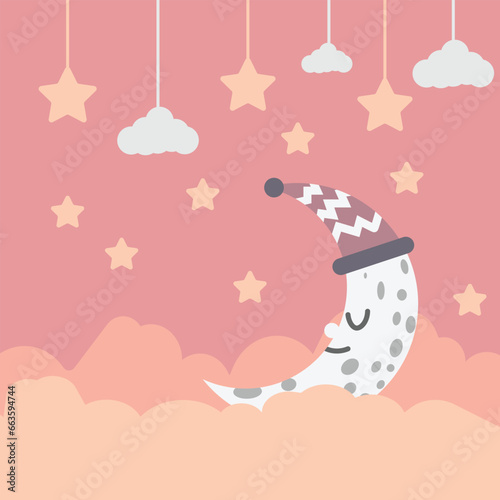 vector illustration with a cute nighttime theme, suitable for fabric patterns, pillows, blankets, etc