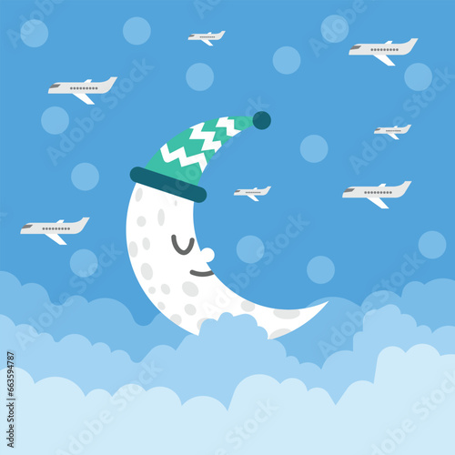 vector illustration with a cute nighttime theme, suitable for fabric patterns, pillows, blankets, etc