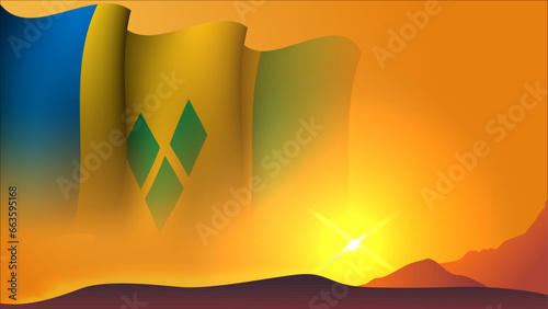 saint vincent and the grenadines waving flag background design on sunset view vector illustration photo