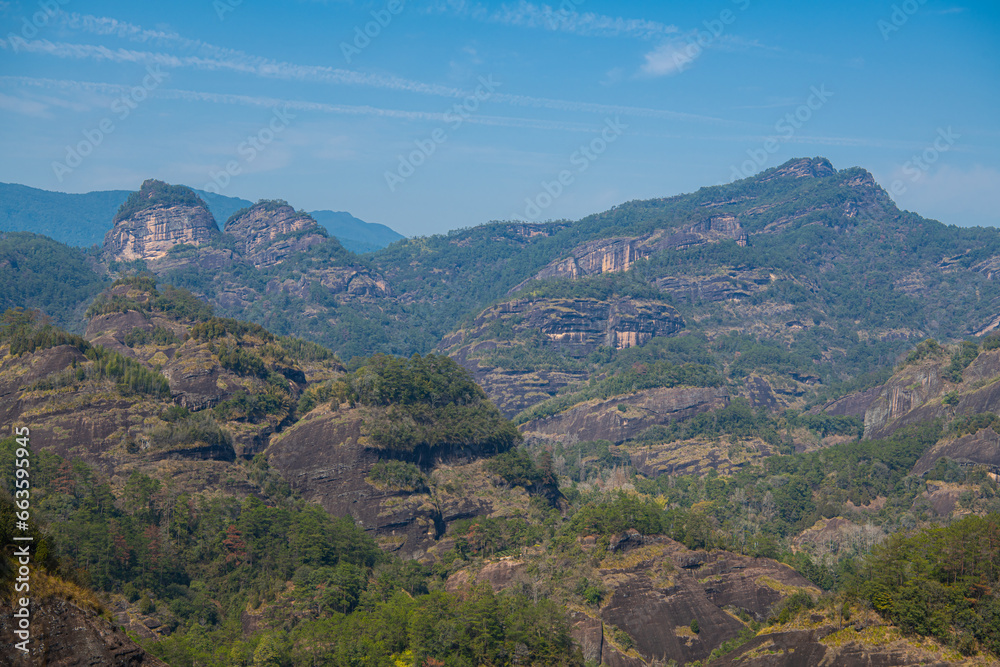Panoramic picture of the lotus shaped mountains in Wuyishan, Fujian, China