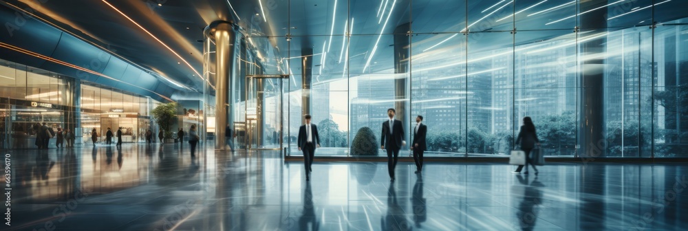 modern office lobby with business people, blurred, generative AI