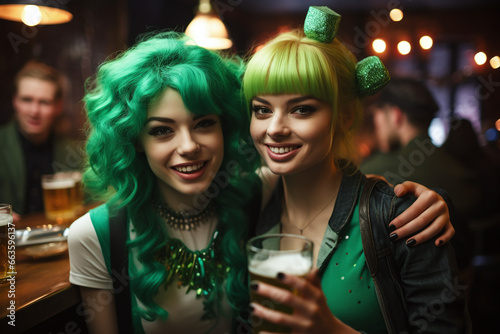 two women in a bar celebrating St Patrick's Day