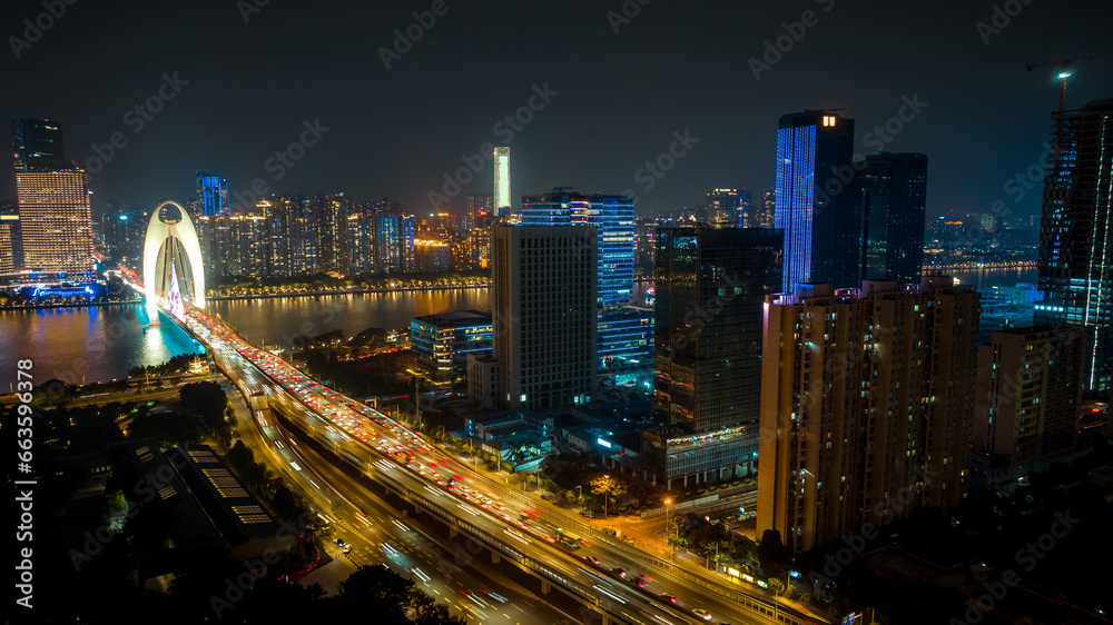 Obraz premium Aerial view of night landscape in Guangzhou city, China