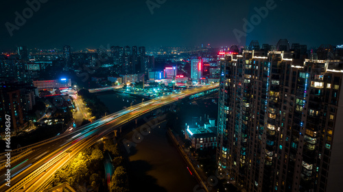 Aerial view of night landscape in Guangzhou city, China