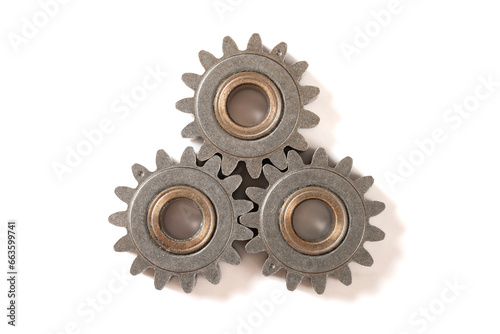 top view gears on a white background