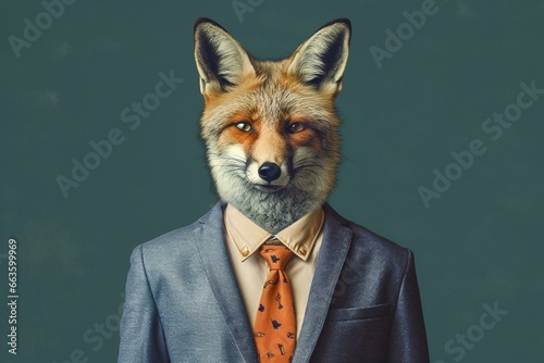 Image of a fox wearing business attire. Generative AI