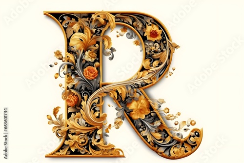 alphabet letter with gold ornated art © opom