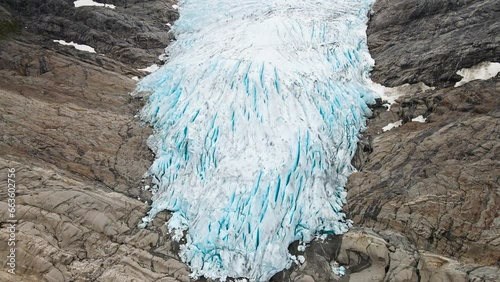 Drone footage over Svartisen glacier, Holandsfjord, Norway, Scandinavia, Europe photo