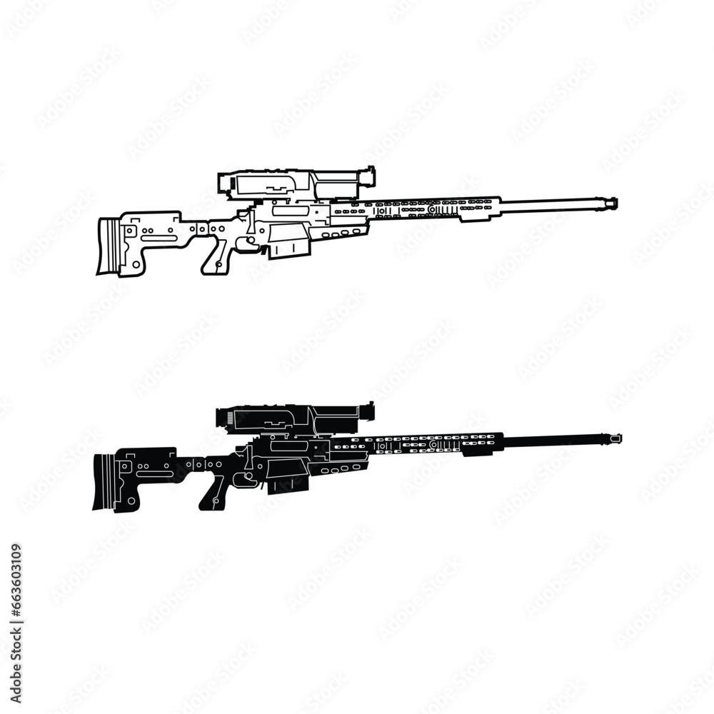 two different types of rifles are shown in black and white