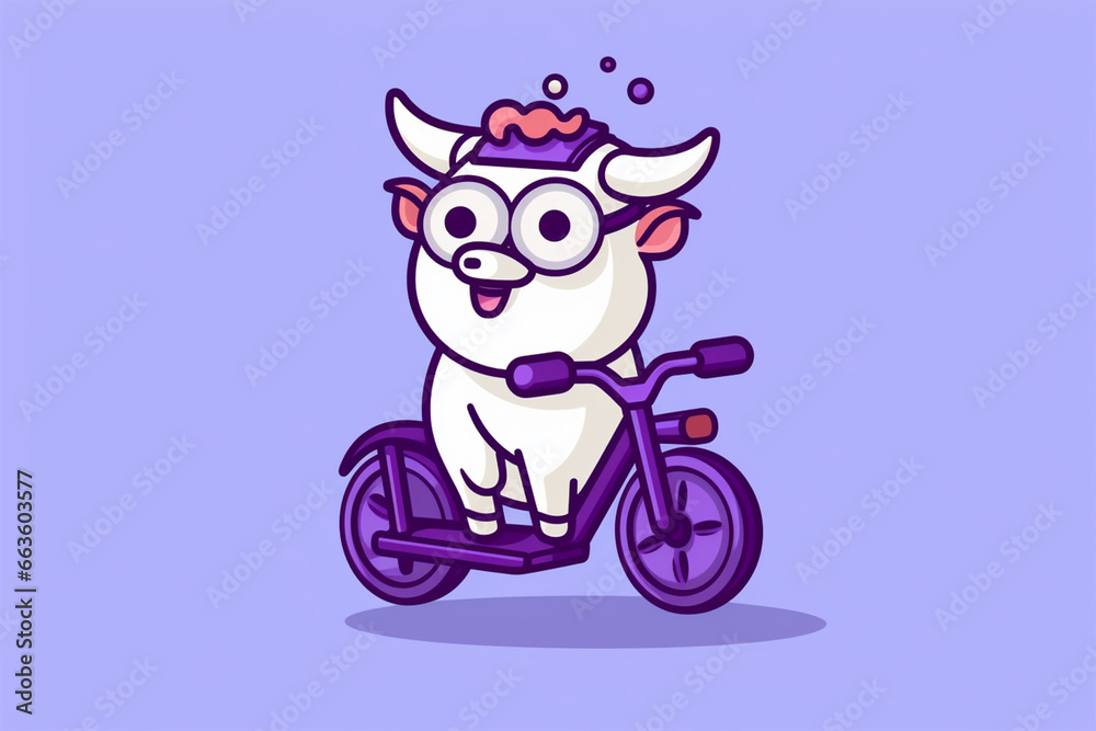 cute cartoon character of a cow riding a bicycle