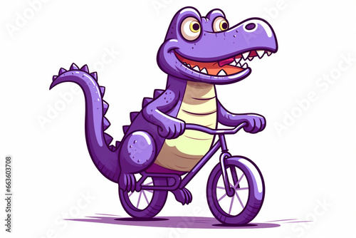 cute cartoon character of a crocodile riding a bicycle