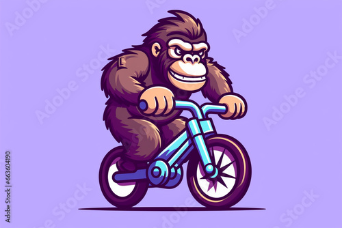 cute cartoon character of a gorilla riding a bicycle © Yoshimura