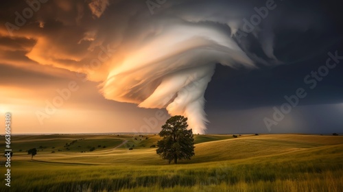 Tornado in stormy landscape  thunder storm  climate change  natural disaster