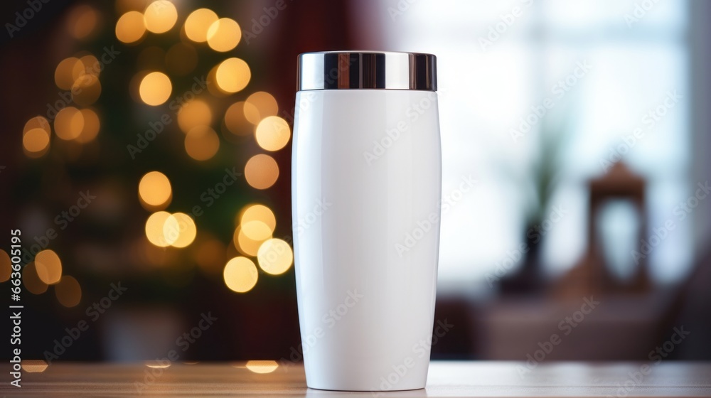 A plain white coffee tumbler mock up. Generative AI. A plain white coffee tumbler mock up. Generative AI.
