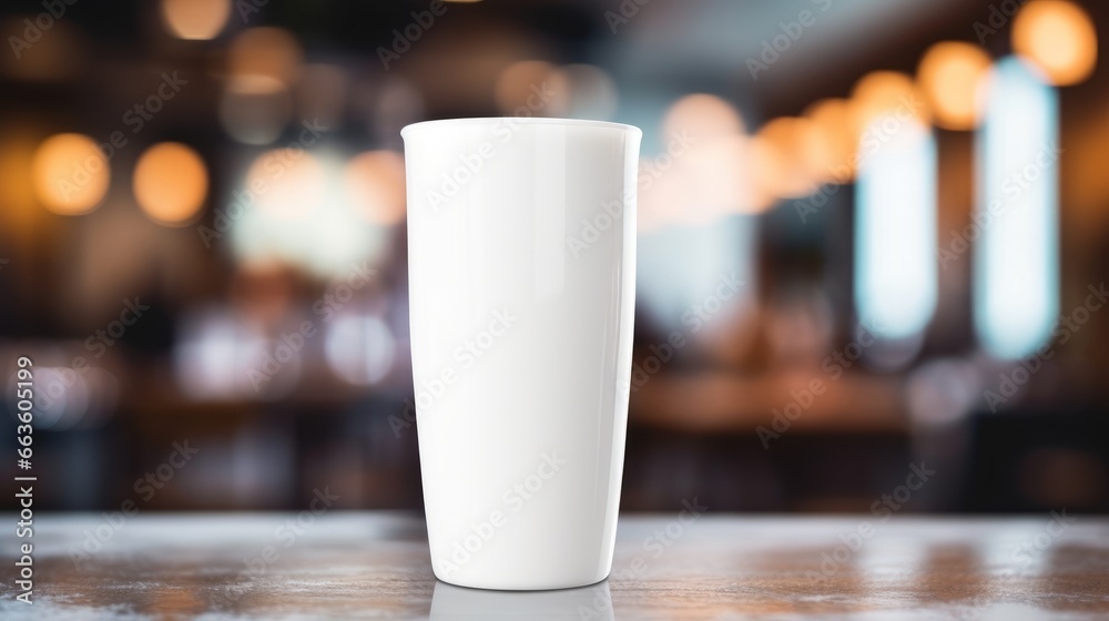 A plain white coffee tumbler mock up. Generative AI. A plain white coffee tumbler mock up. Generative AI.