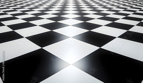 Background of black and white checked floor with perspective
