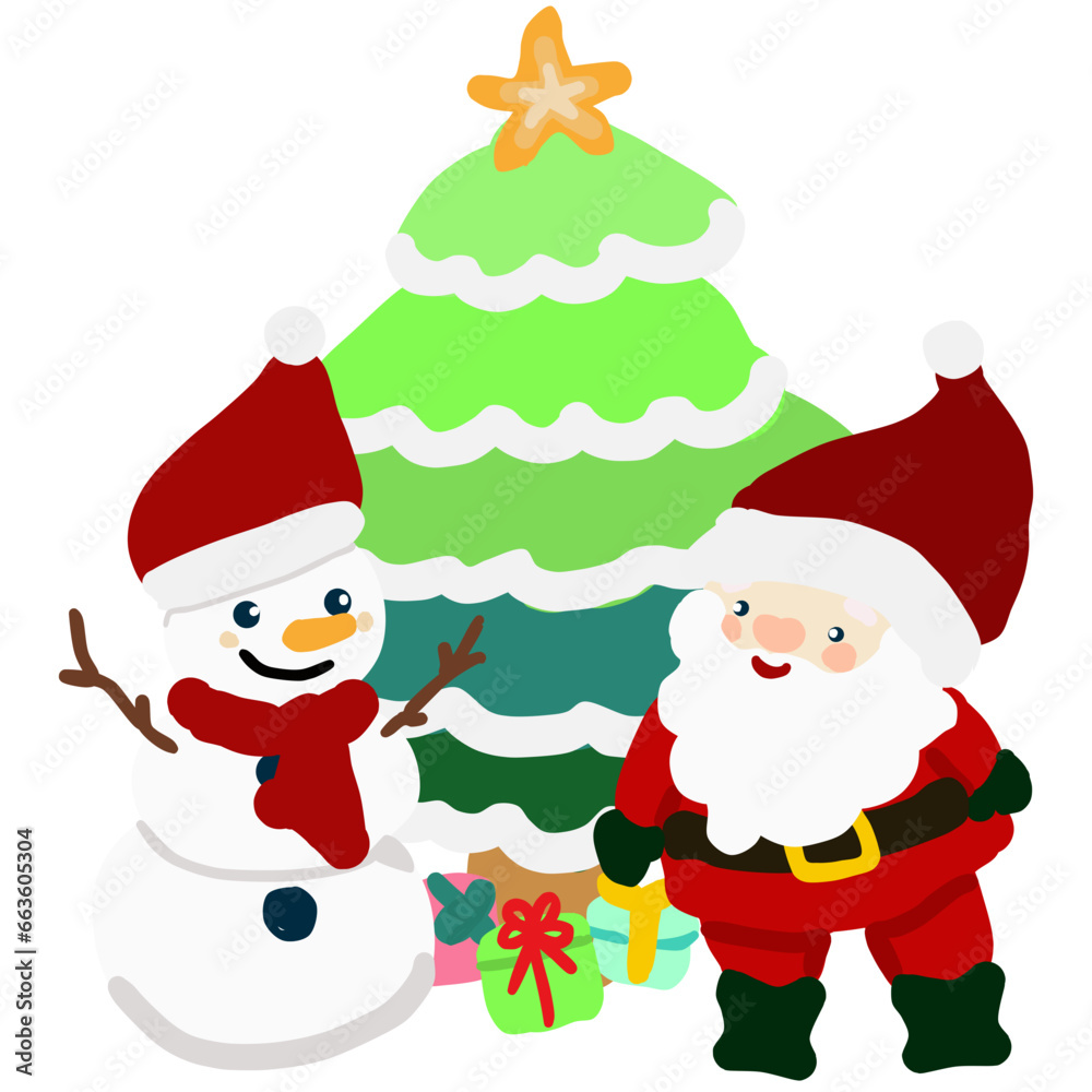 Santa Claus with Snowman and Christmas tree Santa Claus with Snowman and Christmas tree