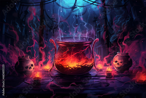 horror illustration of cooking magic potion photo
