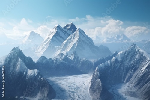 3D illustration of Mount Everest region. Scenic, majestic, snowy, towering, peaks, Himalayas, Nepal. Generative AI