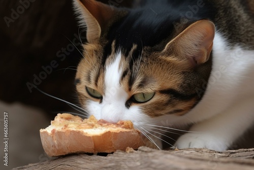 Feline devouring a loaf. Generative AI