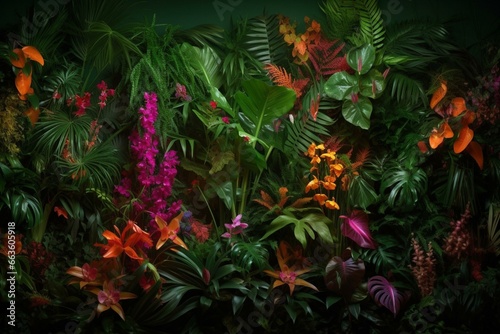 Vibrant exotic foliage backdrop. Generative AI