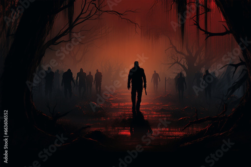 scary zombie silhouette horror illustration
