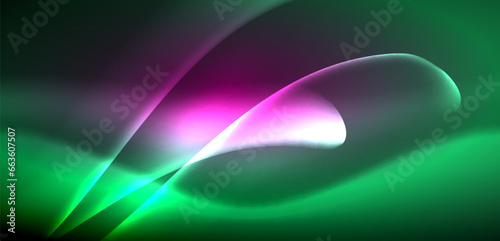 Dynamic waves in ethereal glow of neon lights. Concept merges fluidity of motion with vibrant allure of neon, crafting entrancing backdrop that embodies both vitality and futuristic sophistication