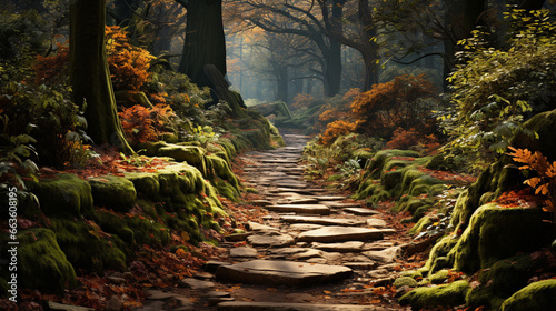 path in autumn forest HD 8K wallpaper Stock Photographic Image