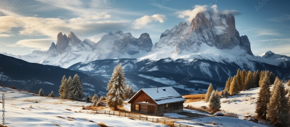 Panoramic view of the Dolomites in winter